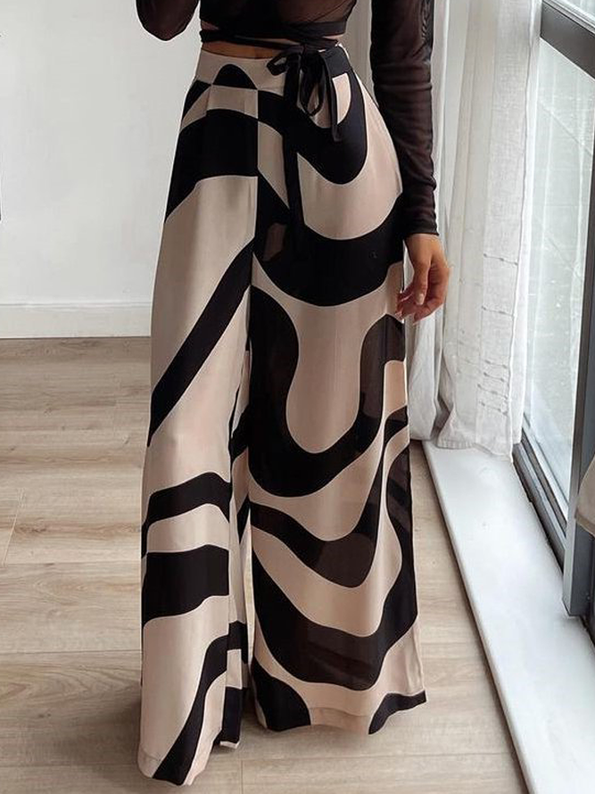 xakxx Stylish Loose High Waisted Printed Wide Leg Pants