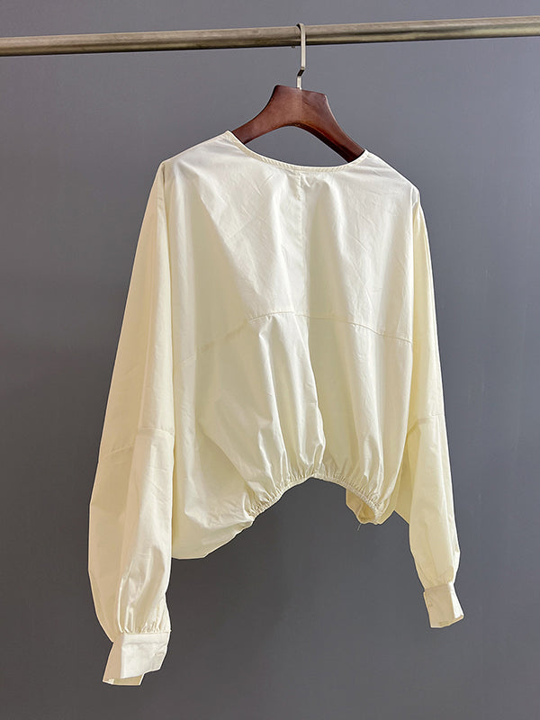 xakxx Batwing Sleeves Loose Elasticity Solid Color Round-Neck Blouses&Shirts Tops