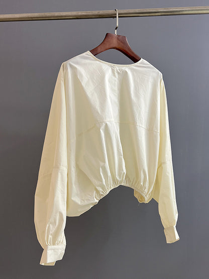 xakxx Batwing Sleeves Loose Elasticity Solid Color Round-Neck Blouses&Shirts Tops