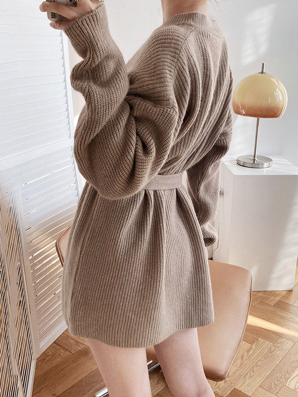 xakxx Loose Lace-Up Knitting Dress