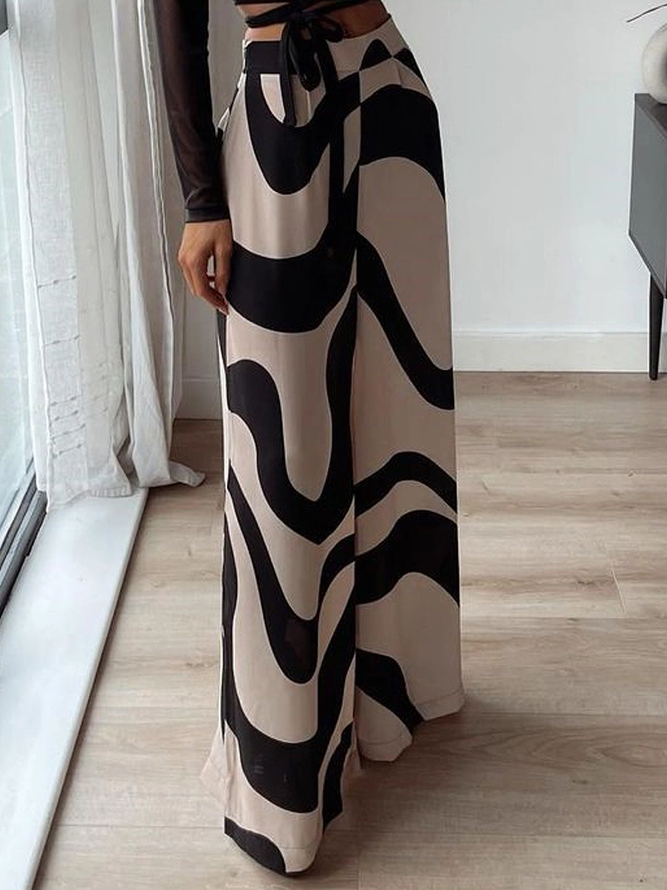 xakxx Stylish Loose High Waisted Printed Wide Leg Pants