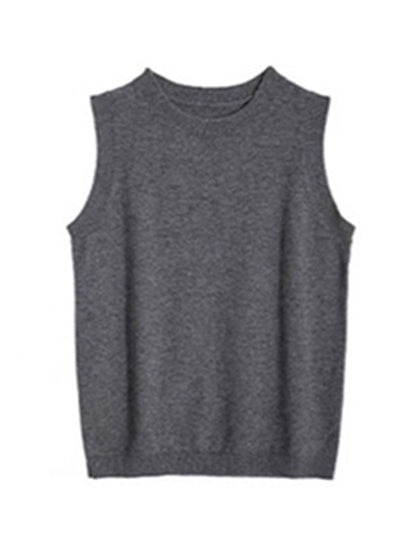 xakxx xakxx-Urban Loose Solid Round-Neck Vest Top& V-Neck Sweater Tops& Wide Leg Pants Three-Piece Set