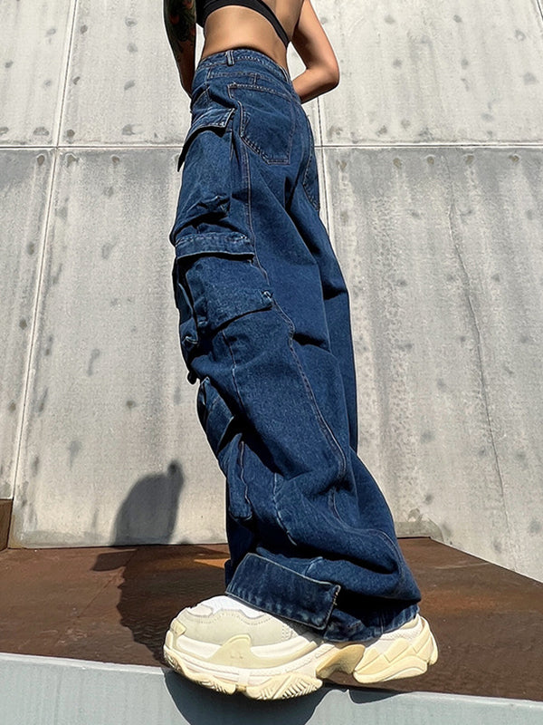 xakxx Original Wide Leg Loose Split-Joint With Big Pockets Jean Pants Bottoms