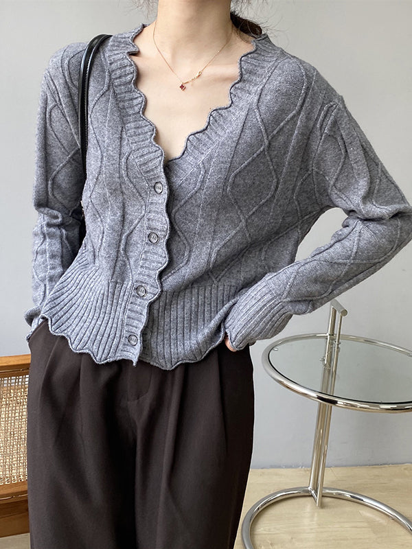 xakxx Original Stylish Casual 7 Colors Buttoned Jacquard V-Neck Sleeveless Cardigan Top