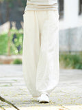 xakxx Beige&White Ramie Cotton Casual Linen Bloomers Pants