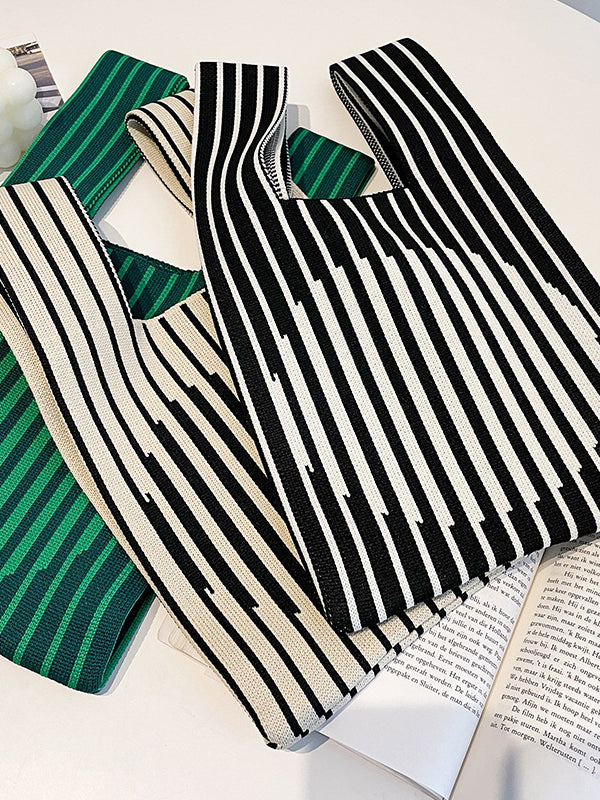 xakxx Contrast Color Striped Woven Bags Woven Handbag