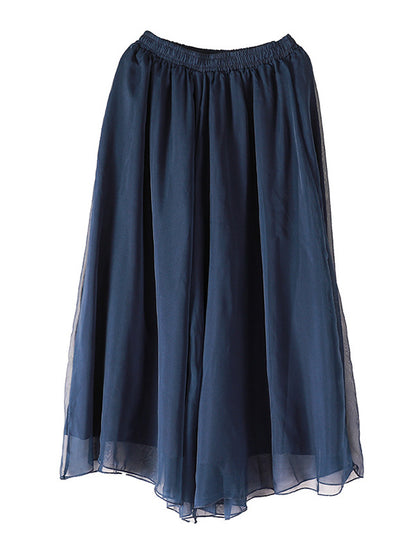 xakxx Casual Solid Color Chiffon Column Wide Leg Pants&Skirt