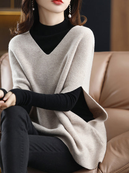 xakxx Casual Sleeveless Loose Solid Color V-Neck Vest Top