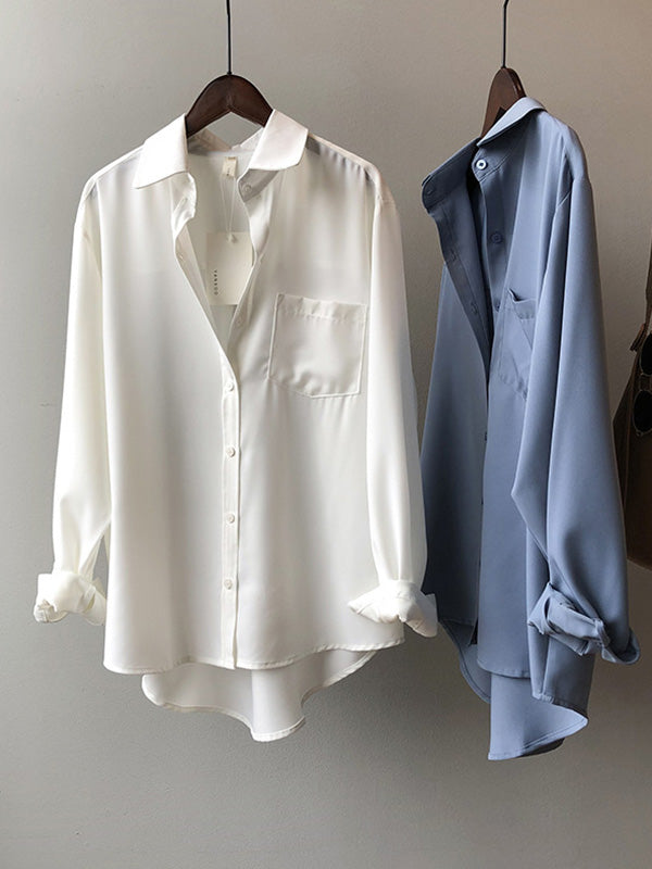 xakxx Urban Solid Color Lapel Long Sleeves Blouse