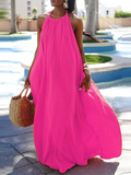 xakxx Loose Sleeveless Solid Color Halter-Neck Maxi Dresses