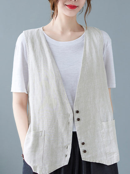 xakxx Simple Loose V-Neck Solid Color Vest