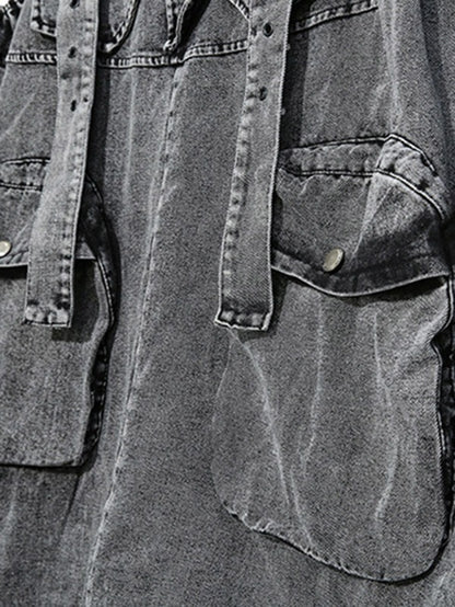 xakxx Loose Sleeveless Pockets Split-Joint Jean Pants Bottoms Overalls