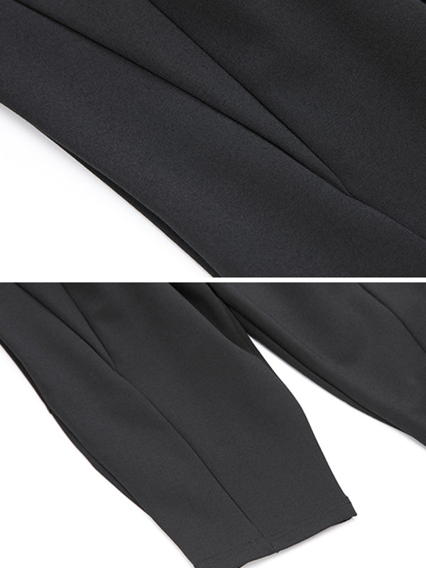 xakxx Simple Casual Split-Joint Pleats Black Harem Pants