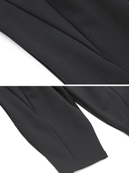 xakxx Simple Casual Split-Joint Pleats Black Harem Pants
