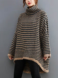xakxx xakxx-Loose Striped High-Low Heaps Collar Long Sleeves Knitwear