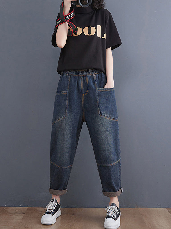 xakxx Artistic Retro Loose Elasticity Jean Pants