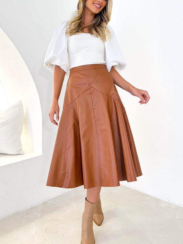 xakxx High Waisted Loose Ruffled Solid Color Skirts Bottoms