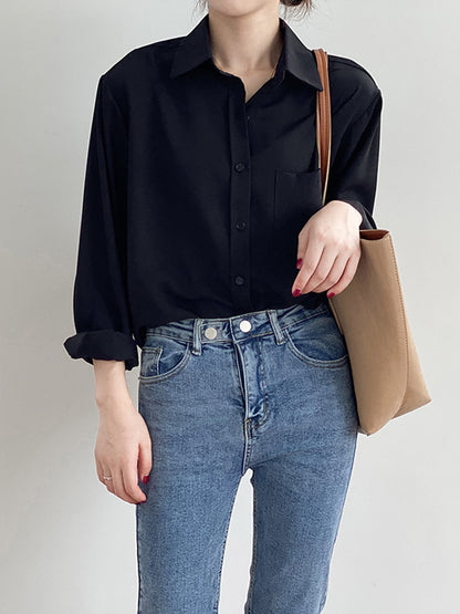 xakxx Urban Solid Color Lapel Long Sleeves Blouse