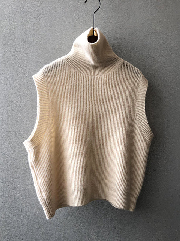 xakxx Casual Loose Sleeveless Solid Color High-Neck Sweater Vest Outerwear
