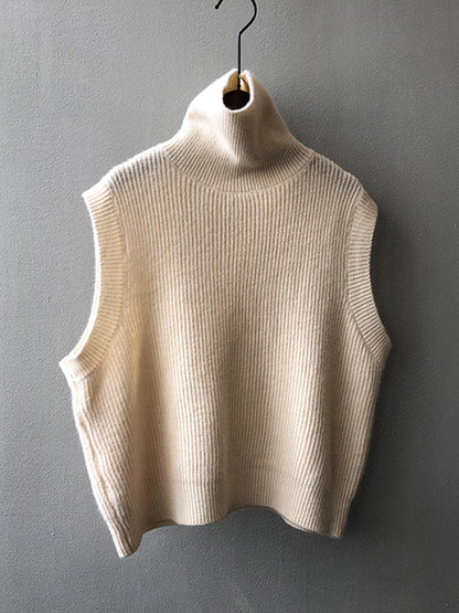 xakxx Casual Loose Sleeveless Solid Color High-Neck Sweater Vest Outerwear