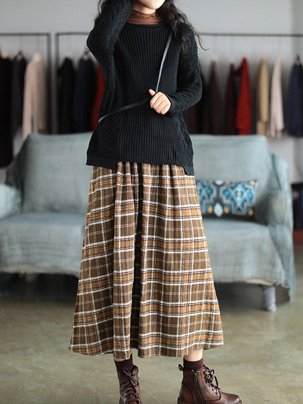 xakxx Artistic Retro Plaid A-Line Skirt