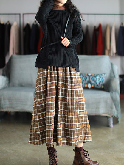 xakxx Artistic Retro Plaid A-Line Skirt