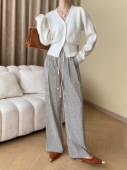 xakxx Long Sleeves Loose Solid Color V-Neck Cardigan Tops