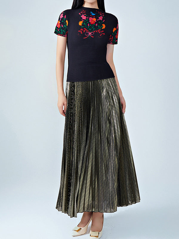xakxx Loose Metallic Pleated Skirts Bottoms