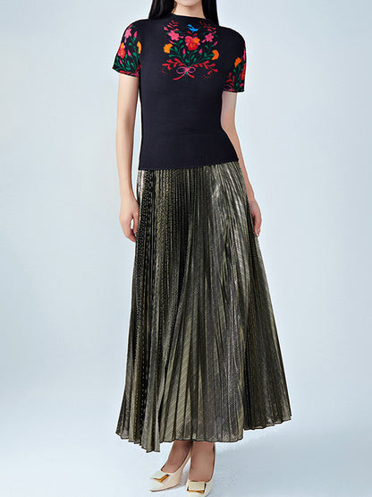 xakxx Loose Metallic Pleated Skirts Bottoms