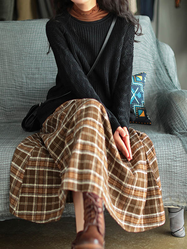xakxx Artistic Retro Plaid A-Line Skirt