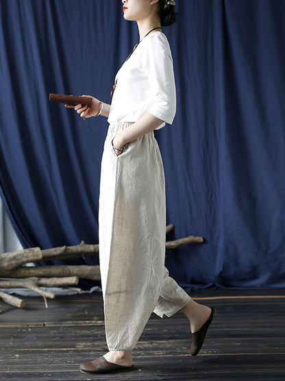 xakxx Simple Solid Color Elasticity Waisted Wide Leg Pants