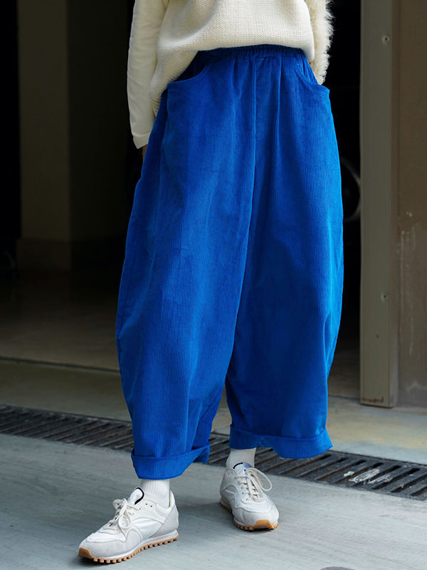 xakxx Vintage Corduroy Wide Leg Loose Solid Color Pants