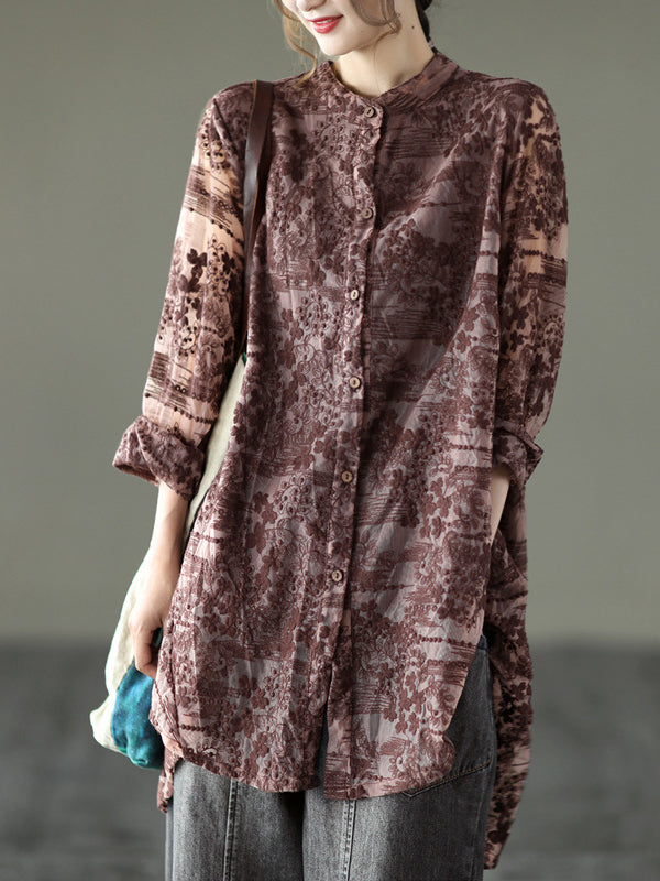 xakxx Vintage Loose Embroidered Lace Hollow Blouse
