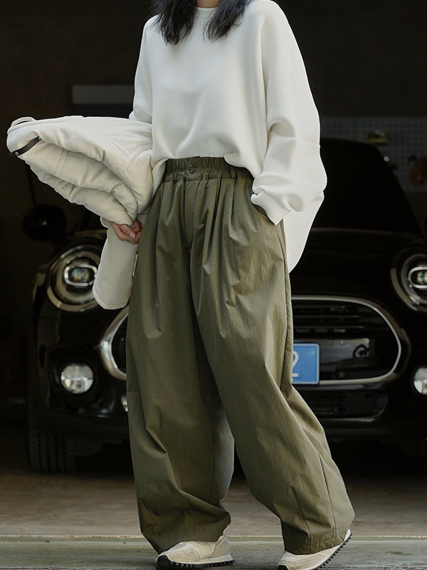 xakxx High Waisted Loose Solid Color Casual Pants Bottoms