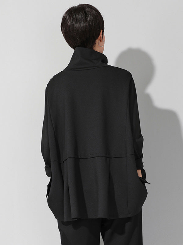 xakxx Original Solid Color Smocked High-Neck Sweatshirts