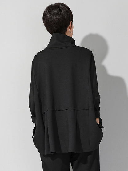 xakxx Original Solid Color Smocked High-Neck Sweatshirts
