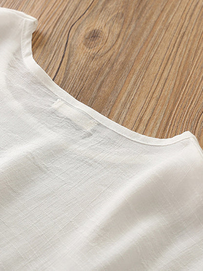 xakxx Half Sleeves High-Low See-Through Solid Color Round-Neck Blouses