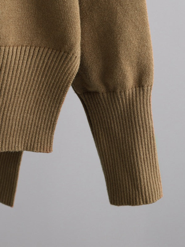 xakxx Stylish High-Low Long Sleeves Split-Side Solid Half Turtleneck Sweater Tops & Wide Leg Pants Two Pieces Set