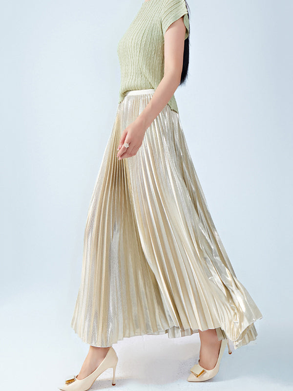 xakxx Loose Metallic Pleated Skirts Bottoms