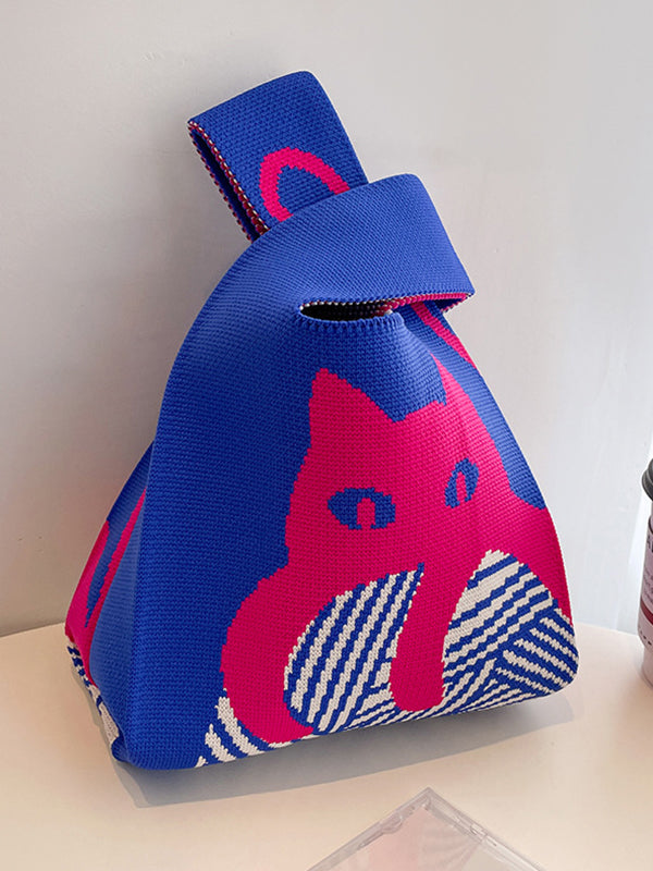 xakxx Contrast Color Streamer Woven Bags Handbag