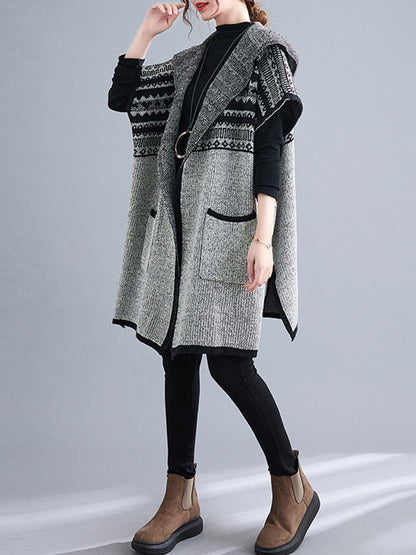 xakxx Artistic Retro Loose Casual With Pocket Hooded Short Sleeves Cardigan Outwear