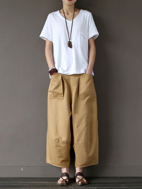 xakxx Simple 4 Colors Loose Linen Wide Leg Pants