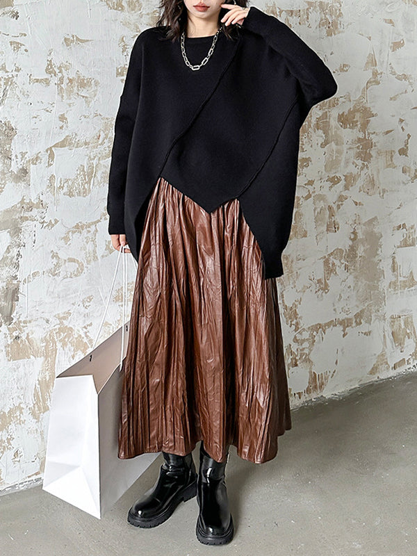 xakxx A-Line High Waisted Elasticity Pleated Solid Color Skirts Bottoms