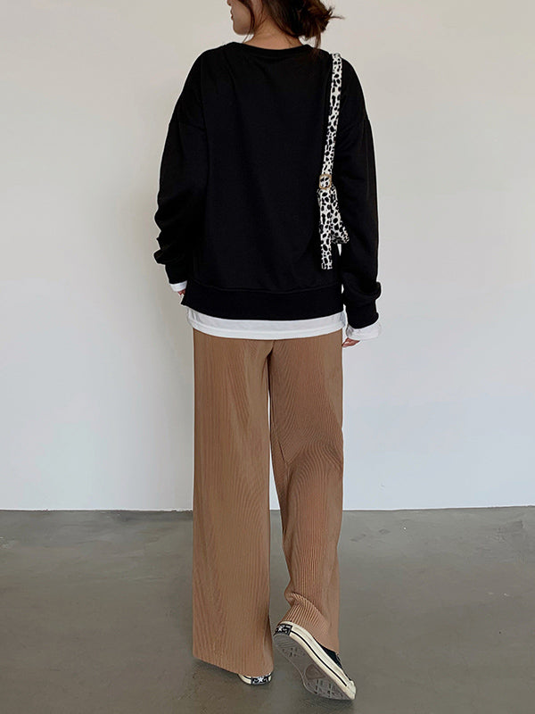 xakxx Casual Solid Color Pleats Capri-Pants Bottoms