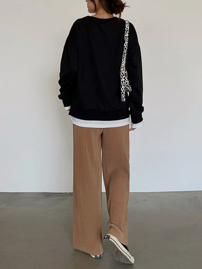 xakxx Casual Solid Color Pleats Capri-Pants Bottoms