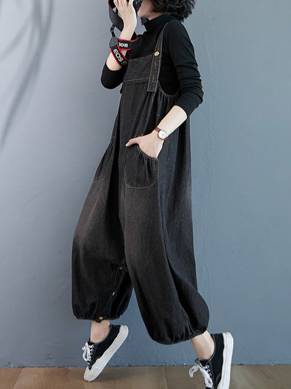 xakxx Simple Denim Buttoned Overalls&Dress