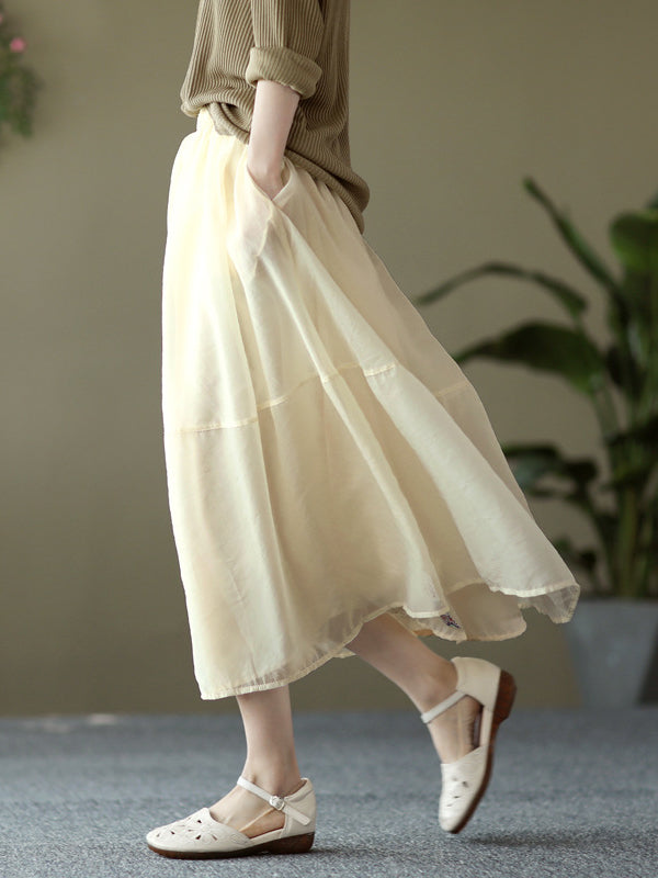 xakxx Simple Loose Solid Color Split-Joint Bubble Skirt