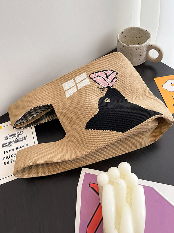 xakxx Cartoon Printed Bags Accessories Woven Handbag