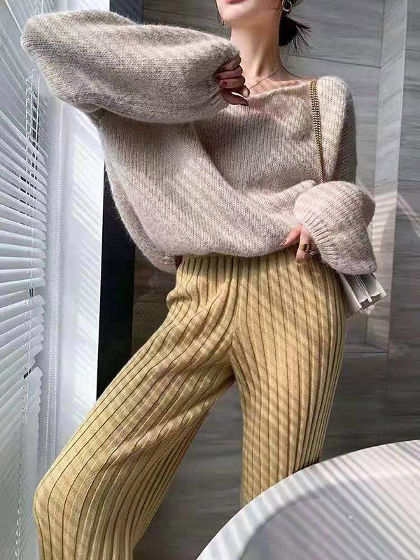 xakxx Casual Loose 6 Colors Knitting Wide Leg Pants