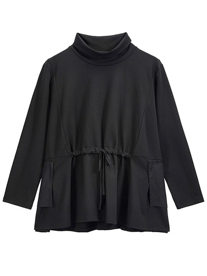 xakxx Original Solid Color Smocked High-Neck Sweatshirts